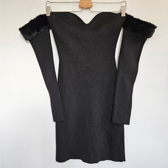 Staud Josee Knitted Mini Dress Staud Black Faux Fur Trim Size M NWT Event - Picture 3 of 12